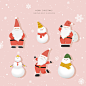 装扮老人 可爱雪人 粉色背景 圣诞插图插画设计PSD ti195a11506