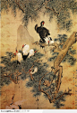 中国国画之花鸟-松树与仙鹤