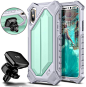 iPhone X Case, ELV iPhone 10 Case High Impact Resistant Rugged Armor Hybrid Full Body Protective Case Cover for Apple iPhone X with Magnetic Car Mount [Wireless Charging Not Compatible] (MINT/GREY)