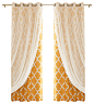 Gathered Tulle and Moroccan Trellis 4-Piece Darkening Curtain Set contemporary-curtains