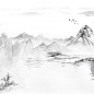 山 水墨画 建筑 免抠素材png