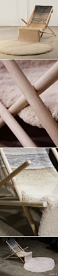 Kehayoglu ciovich设计的“过冬椅”，灵感来自夏日常见的沙滩椅，机织羊毛的座椅垫与椅子的底部边缘形成了一个流线型式的地毯，它不仅仅是一件家具而已，更是一件装置艺术品。