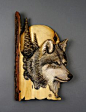 沃尔夫雕刻木材与木树皮手工制礼品墙雕刻挂了森林狼爱好者仿古OOAK礼品猎人小屋装饰