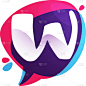 w letter chat app logo at colorful watercolor