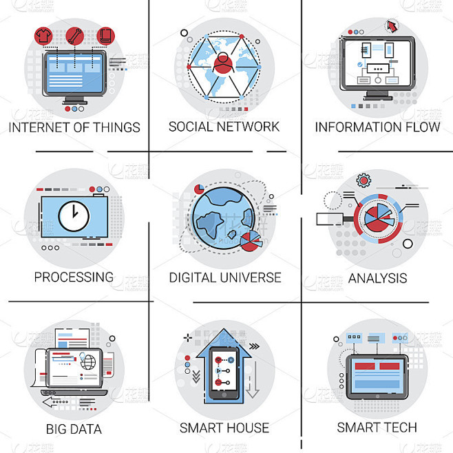 信息流全球数据图标集物联网智能