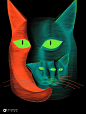 超现实主义反乌托邦荧光渐变抽象艺术猫咪头像特写镜头插图海报midjourney关键词咒语-Ai宇宙吧：