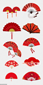 源文件-中国风扇子 中国风 红色 新年 PNG免扣设计素材