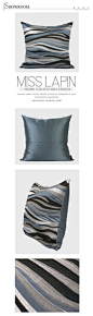 新中式/样板房家居软装沙发床头靠包抱枕/蓝灰色水纹图形绣花方枕-淘宝网