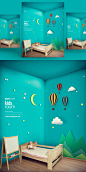 创意儿童房装饰海报PSD模板Poster template for kids room#ti219a15107 :  