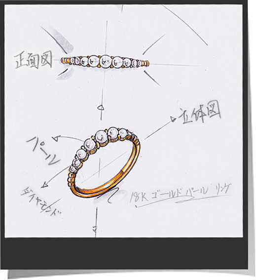 18K黄金精致天然小珍珠钻石戒指 手稿