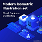 云计算大数据人工智能服务器托管2.5D等距矢量插画合集 Cloud and Hosting Isometric Illustration set