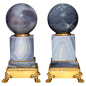 A Pair of Second Empire Style Agate Orbs on Plinths with Gilt Bronze Mounts