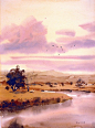 艺术家 Jathedar的风景水彩画。
