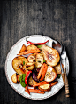 Roasted fruits and vegetables. Variations : Roasted fruits and vegetables. Variations