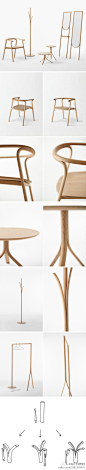 #设计家好设计#SPLINTER系列是nendo为日本有名的家具企业CONDE HOUSE所设计。家具的节点像是木材自然的劈裂。比如边桌的立腿，椅子的靠背，还有衣架的分支。劈裂的节点被精心处理，过渡十分细腻圆润，保留了木材那原始的，流畅的，柔顺的品质。