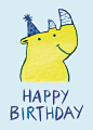 手绘卡通可爱小动物儿童生日庆祝卡片插画素材下载 犀牛