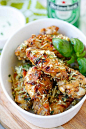 Baked Parmesan Garlic Chicken Wings - best and easiest baked chicken wings EVER with parmesan, garlic, basil, and spices, with blue cheese mustard dressing | rasamalaysia.com