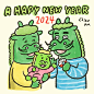 Photo by 田中チズコの絵 on January 02, 2024. May be a doodle of crocodile and text that says 'A HAPY NEW YEAR 2024 Chiru ko'.