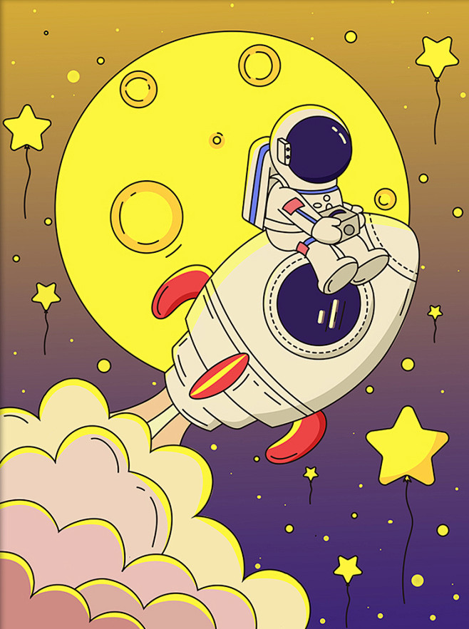 太空卡通未来科技宇宙星空星球微信配图插画...