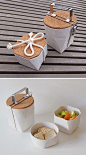 The Tiffin Lunch Kit by Lorea Sinclaire is a faceted bento box made from slip cast ceramic and cork.