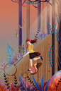 森女系童话小动物故事森林树林场景绘画插画手绘分层PSD素材：