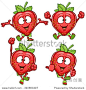 Strawberry cartoon character set with different emotions and poses isolated on white background