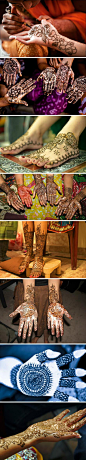 【神秘而美丽的风俗】印度姑娘出嫁前美丽彩绘。以肌肤当成画布在手与脚画画，象征好运及爱情的印度传统装饰艺术。
