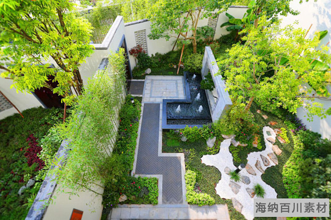 中式别墅小庭院设计效果图园林绿化景观户外...
