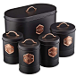 Cooks Professional Kitchen Storage Canister Set 5 Piece Tin Containers for Tea, Coffee, Sugar, Biscuits & Bread with Copper Detailing (Black/Copper): Amazon.co.uk: Kitchen & Home