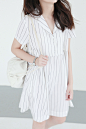MARANT 条纹系列 日本街头风衬衫连衣裙-来自蘑菇街优店