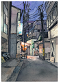 Tokyo at Night #04 : The fourth piece in the “Tokyo at Night” series of watercolors paintings on night time Tokyo.