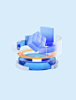 C4D立体3D科技蓝色玻璃质感圆环数据魔方UI动图GIF
