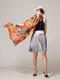 保加利亚设计师Klara 完全手绘奢华婚礼超大丝巾披肩 橙色百合-淘宝网