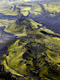 拉基环形山(Lakagigar)，冰岛。拉基环形山是火山裂缝喷发过程中形成的唯一显著地形特徵。