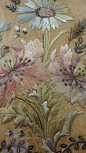 19th C. French Faded grandeur silk gold embroidery bouquet  bow: 