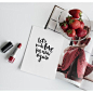 Lettering. Typography. Print design. Graphic design. Flatlay. Postcard. Red lipstick. Strawberries