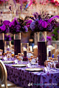 Regal purple reception setup with feathers - Sasha Souza, Damion Hamilton