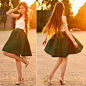 Ariadna Majewska - Sheinside Green Flared Skirt, Romwe White Lace Bralet Top, Frontrowshop Nude Pumps - Sunny day