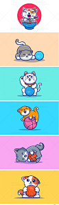 卡通可爱吉祥物动物宠物猫咪玩球ip形象插画装饰画AI矢量设计素材-淘宝网