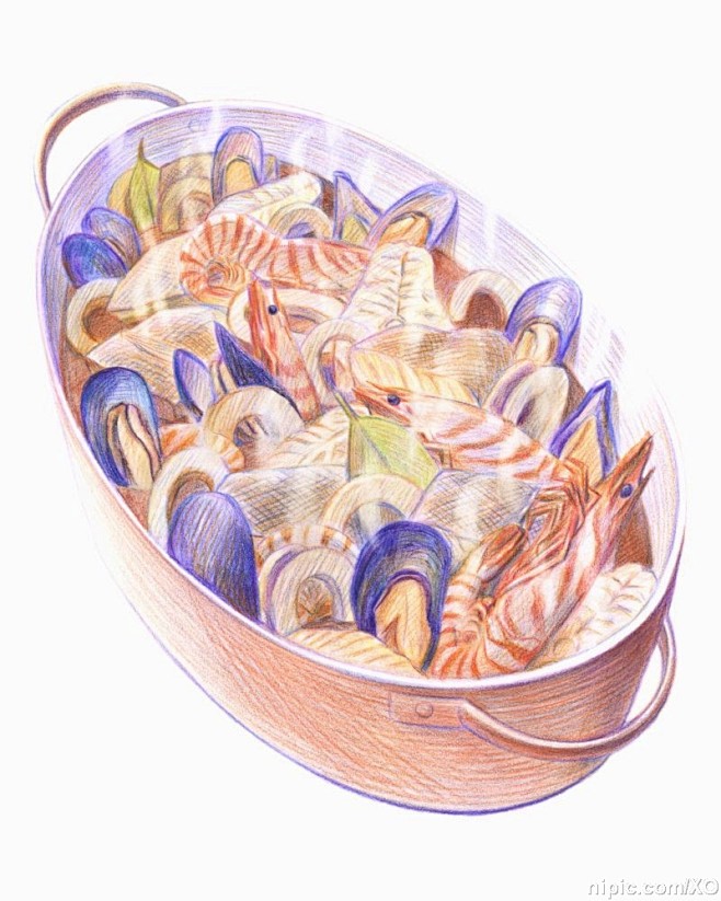 海鲜汤手绘美食