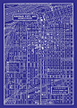 1949 Vintage Map of Downtown Kansas City Blueprint Map Print Poster