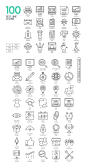 100个商务简洁扁平SEO线icon矢量图标集合100 SEO Line Icons :  