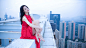 People 1920x1080 Asian women model photography city red dress barefoot