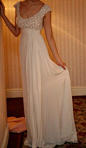 beaded bodice scoop empire waist column chiffon wedding dress. $254.00, via Etsy.