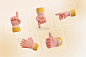 5个手势向上、拍手、手指-竖起大拇指手势3D卡通手势图标Blend模型下载 – 图渲拉-高品质设计素材分享平台