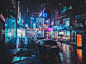 General 1920x1434 photography road South Korea city neon city lights rain cityscape car umbrella urban