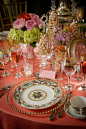 Beautiful coral cloth and lovely flowers - simply lovely table!