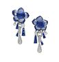 Bvlgari（宝格丽）顶级珠宝系列白金玉髓耳环
镶嵌2颗蓝宝石(9.84克拉)，梯形切割蓝宝石(6.43克拉)和钻石(4.93克拉)。