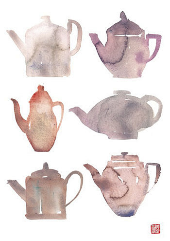 厨房艺术，中国茶壶，茶海报，灰色的厨房壁...