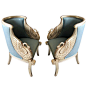 Pair of American Art Decó silver leaf swan armchairs ~ 1940s